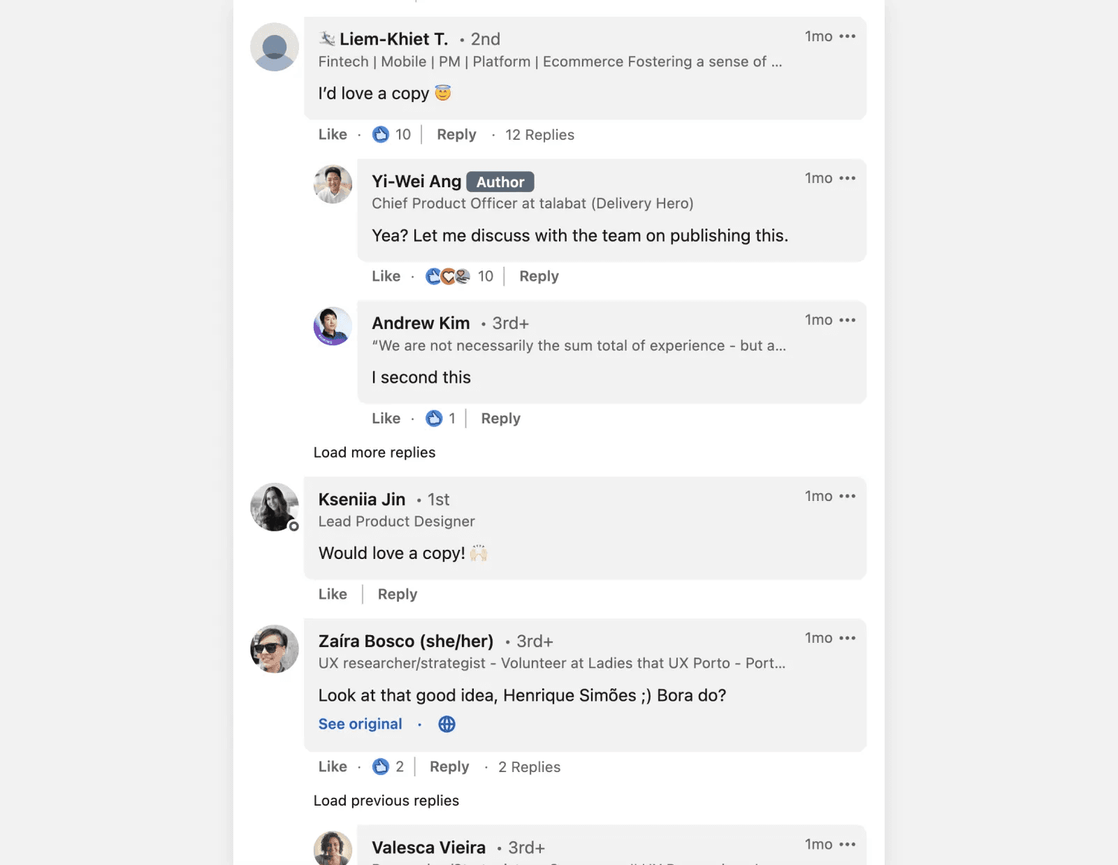 Positive feedback generated on the original post